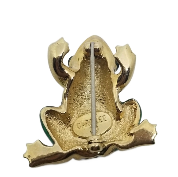 CAROLEE VINTAGE 1980s RARE GOLDTONE, GREEN ENAMEL & RHINESTONE FROG PIN - Picture 5 of 5
